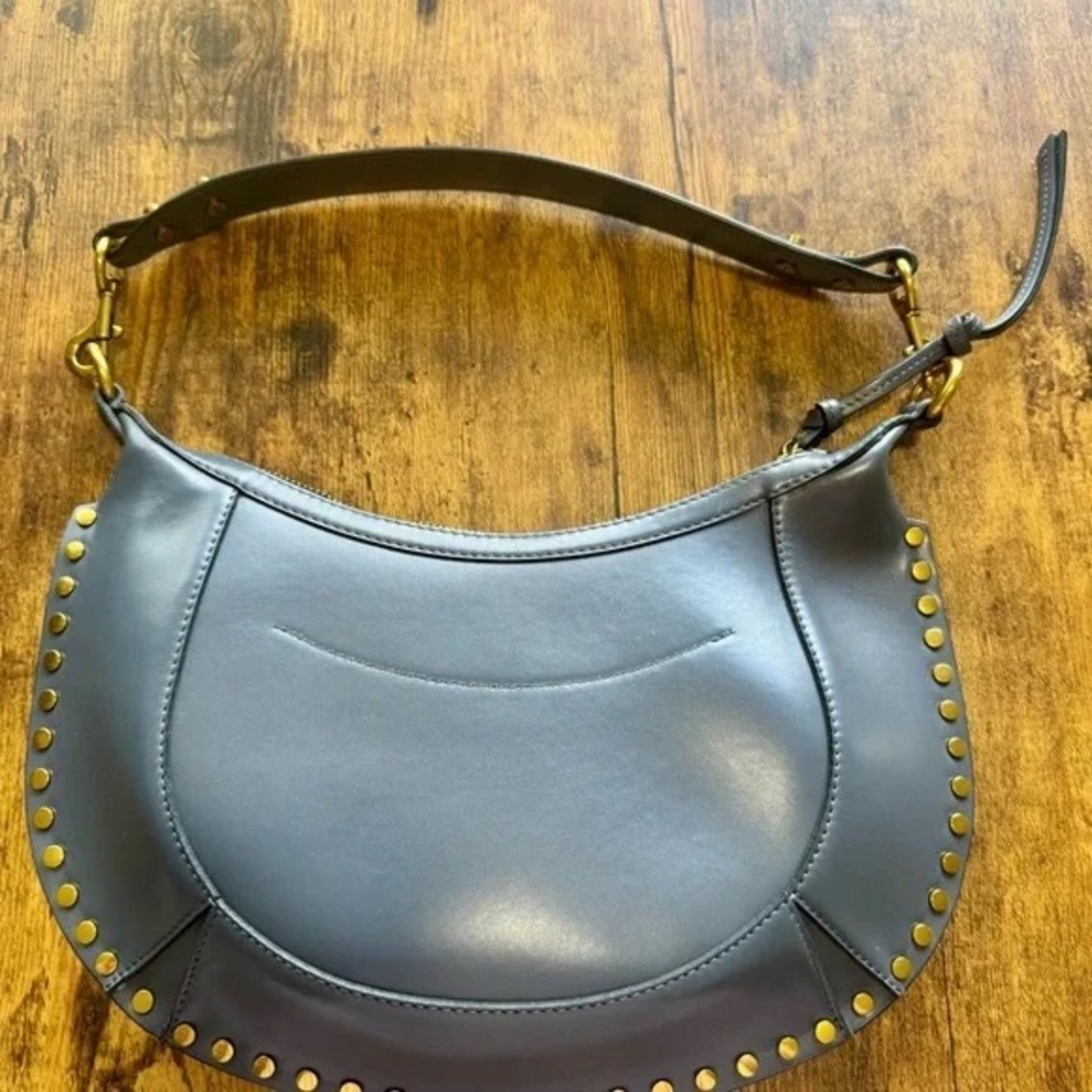 Isabel Marant Dark Black Leather Crescent Shoulder Bag withGold Studs - Picture 4 of 4